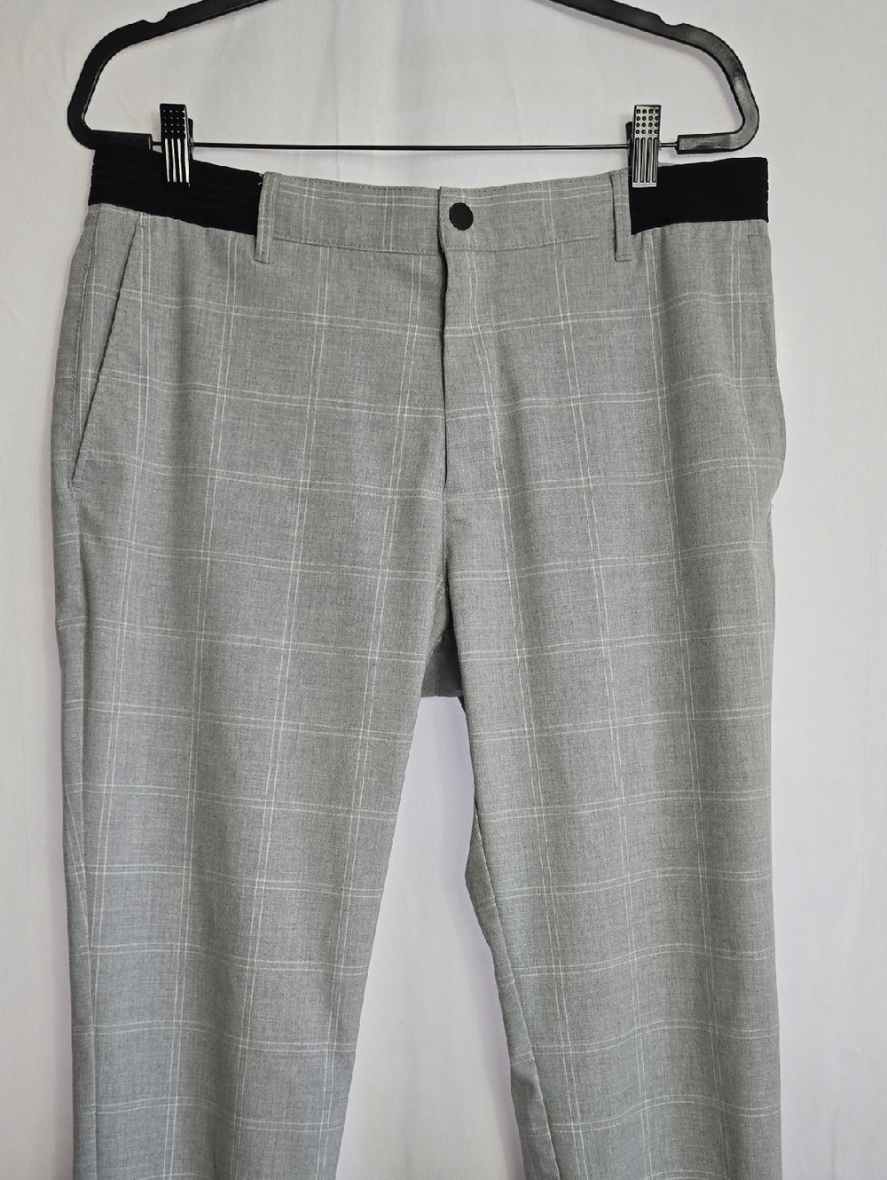 ZARA..Gray Plaid Dress Pants with Black Waistband